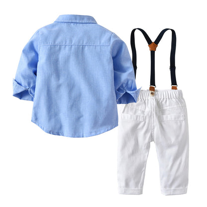 Baby Boy Gentleman Outfit Set with Bow Tie Shirt & Suspender Pants (2-Piece)