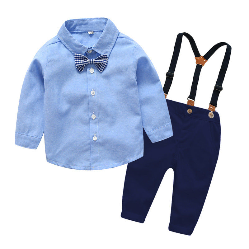 Baby Boy Gentleman Outfit Set with Bow Tie Shirt & Suspender Pants (2-Piece)