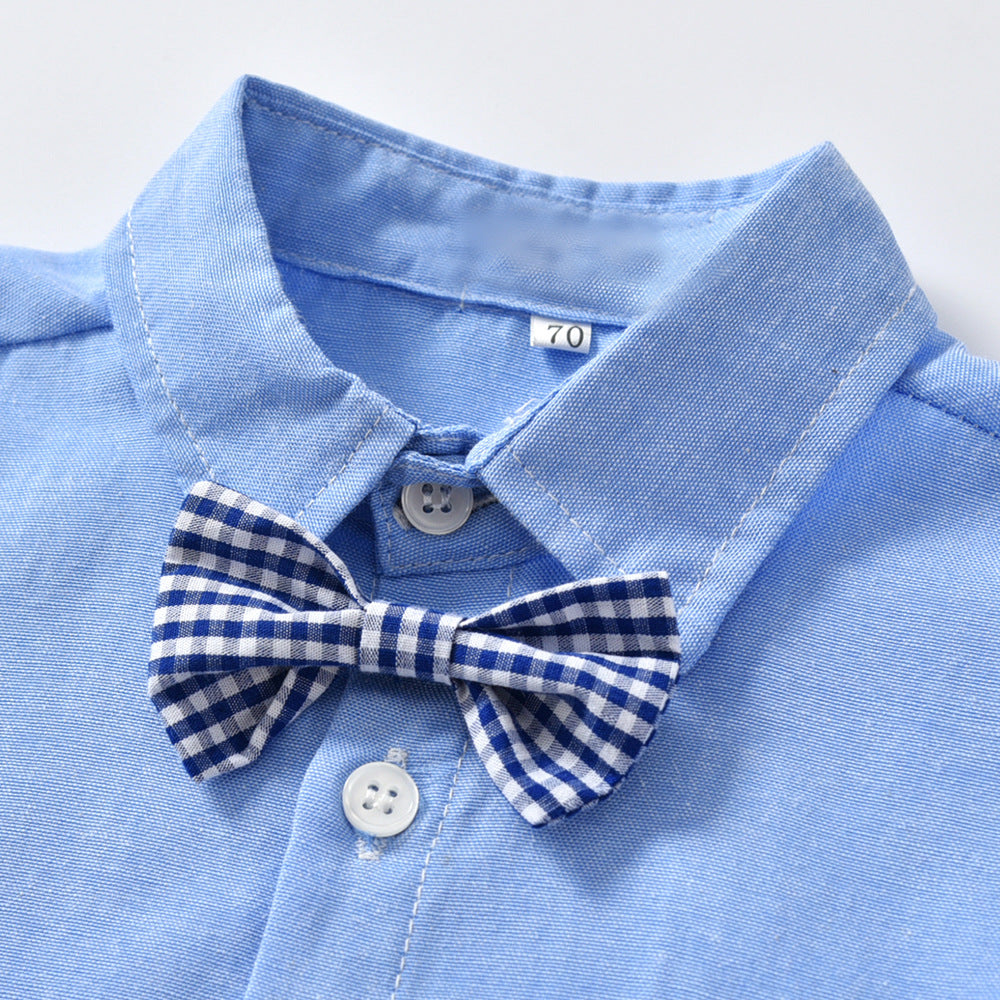Baby Boy Gentleman Outfit Set with Bow Tie Shirt & Suspender Pants (2-Piece)