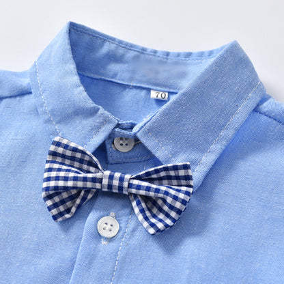 Baby Boy Gentleman Outfit Set with Bow Tie Shirt & Suspender Pants (2-Piece)