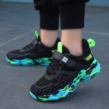 Boys Breathable Mesh Sneakers (Kids 4–12) – Non-Slip Rubber Sole + Easy Velcro Strap