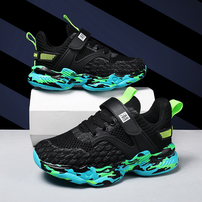 Boys Breathable Mesh Sneakers (Kids 4–12) – Non-Slip Rubber Sole + Easy Velcro Strap