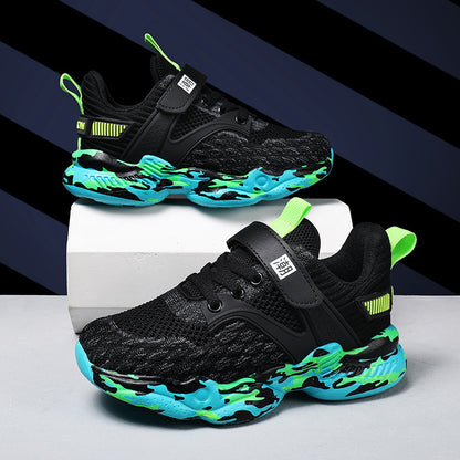 Boys Breathable Mesh Sneakers (Kids 4–12) – Non-Slip Rubber Sole + Easy Velcro Strap