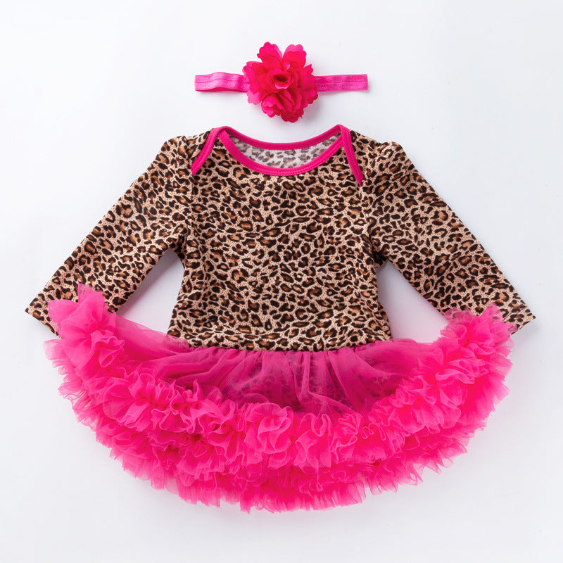 Baby Girl Damask & Print Tutu Romper Dress with Flower Headband