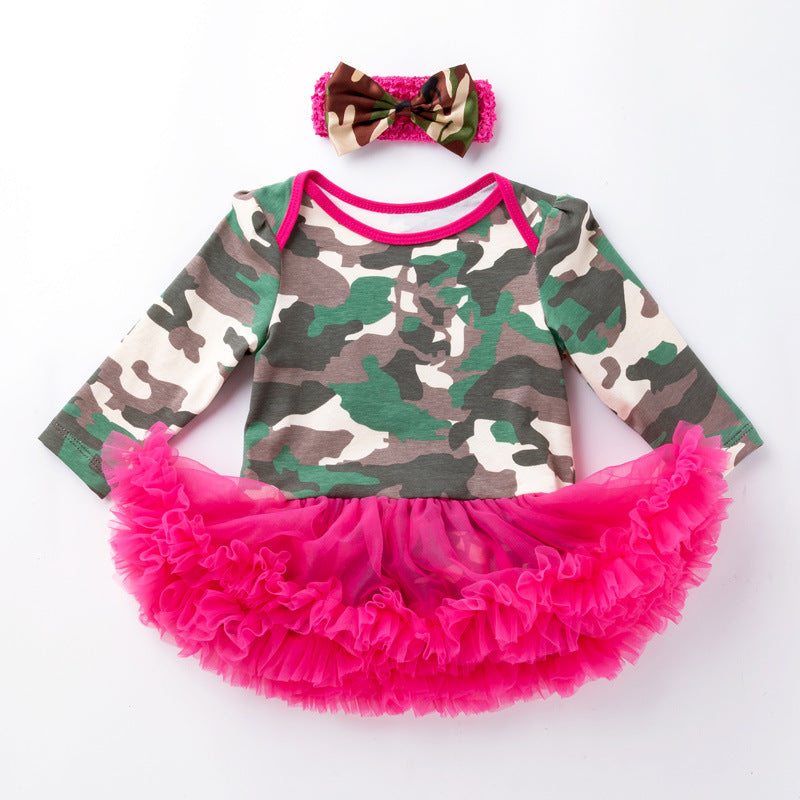 Baby Girl Damask & Print Tutu Romper Dress with Flower Headband