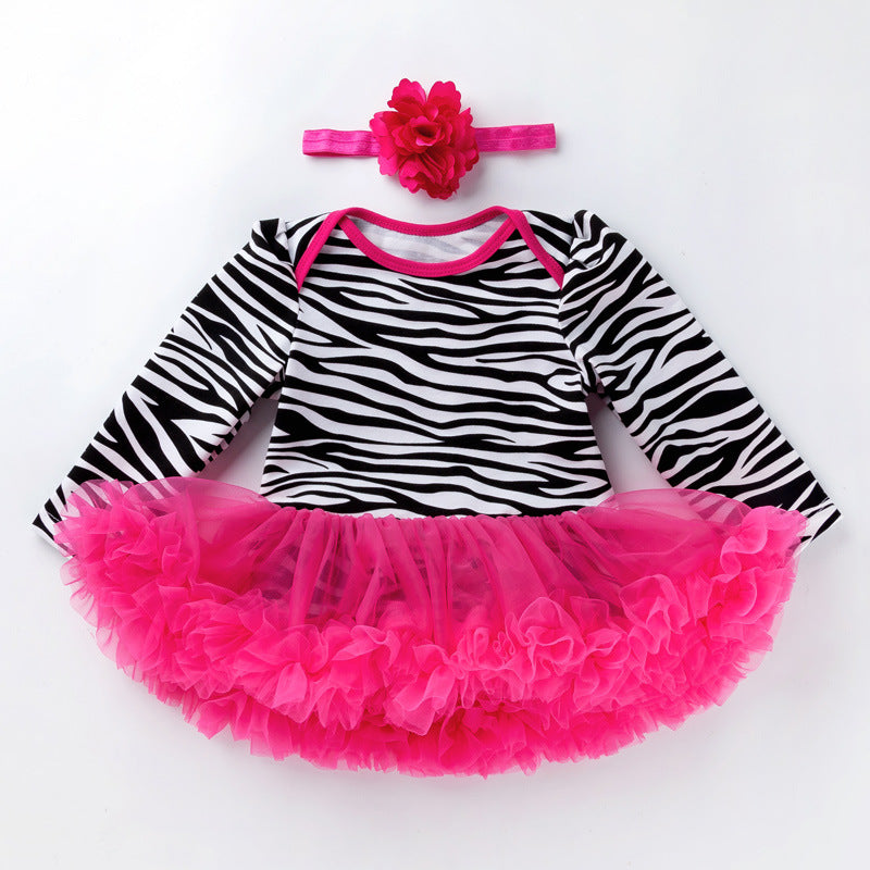 Baby Girl Damask & Print Tutu Romper Dress with Flower Headband