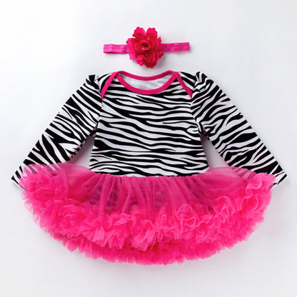 Baby Girl Damask & Print Tutu Romper Dress with Flower Headband