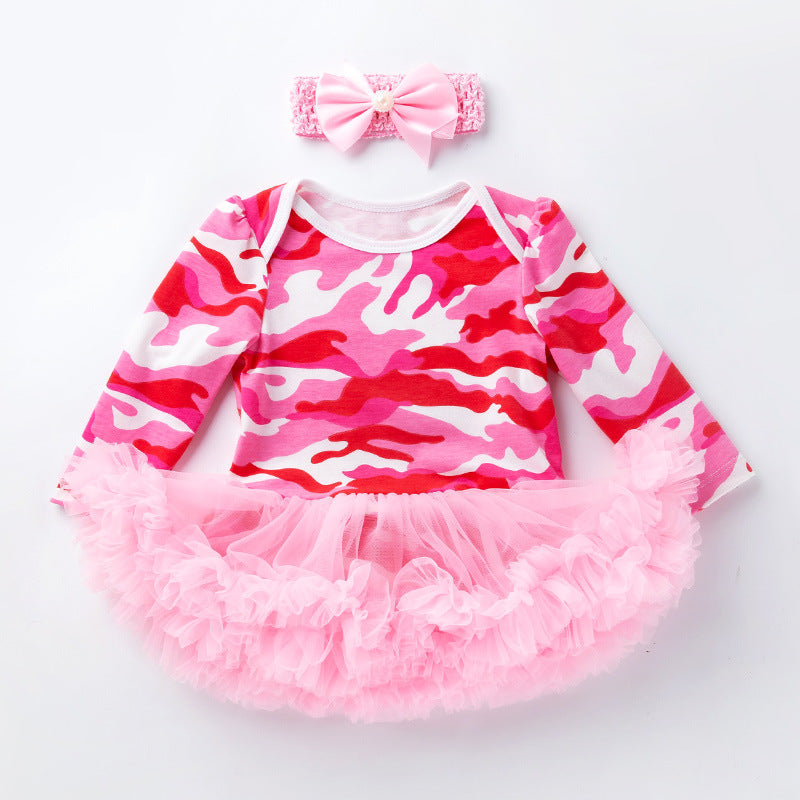 Baby Girl Damask & Print Tutu Romper Dress with Flower Headband