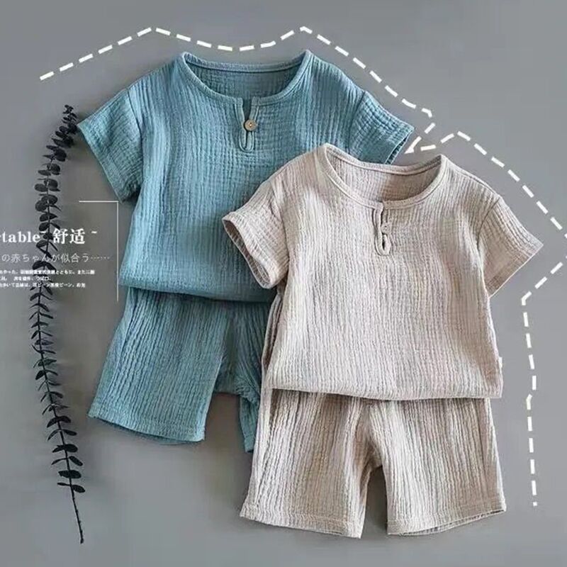 Crinkle Cotton Short-Sleeve Top & Shorts Set – Toddler & Kids 2-Piece Summer Outfit