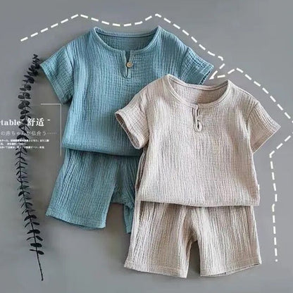 Crinkle Cotton Short-Sleeve Top & Shorts Set – Toddler & Kids 2-Piece Summer Outfit