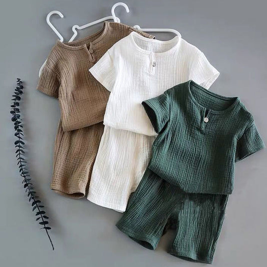 Crinkle Cotton Short-Sleeve Top & Shorts Set – Toddler & Kids 2-Piece Summer Outfit