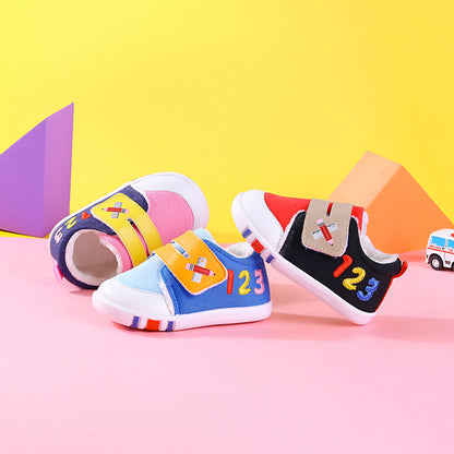 "1-2-3" Color-Block Fleece-Lined Baby Sneakers | Warm Velcro Shoes for Fall & Winter