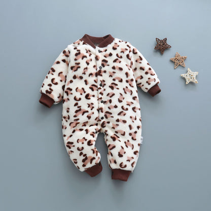 Cozy Fleece Baby Romper – Warm Cartoon Print Footless Jumpsuit for Newborns & Infants (0–24 Months)