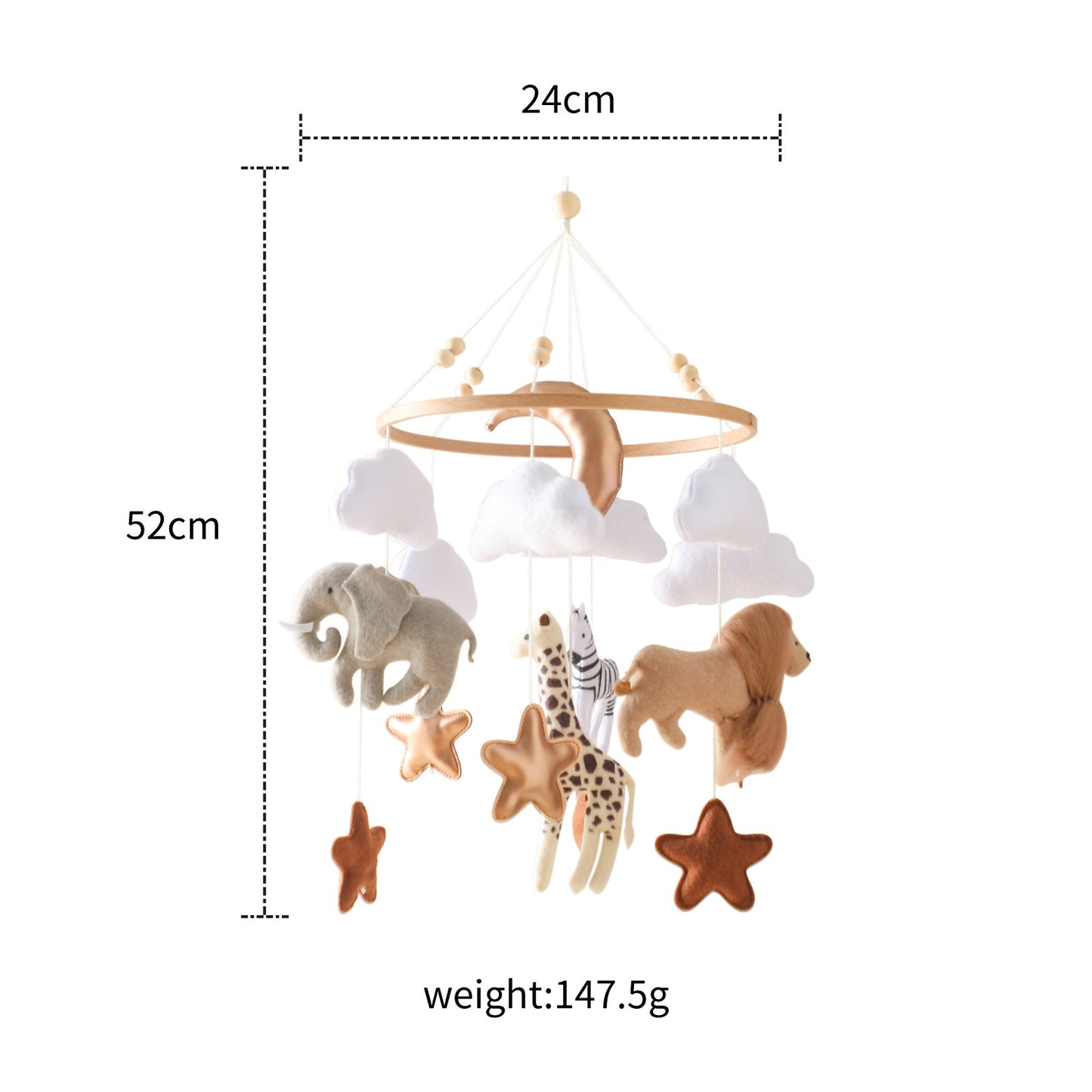 Felt Forest Animal & Moon Crib Wind Chime – Hand-Eye Coordination Toy