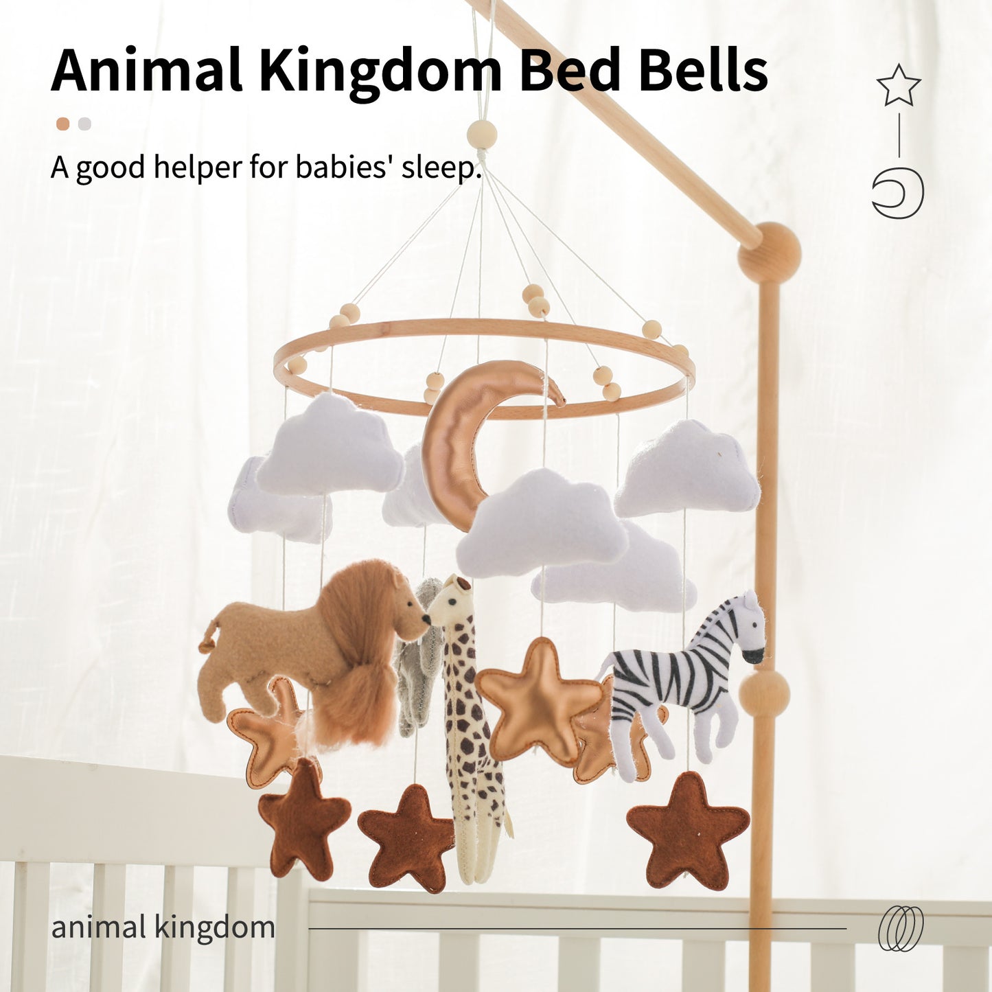 Felt Forest Animal & Moon Crib Wind Chime – Hand-Eye Coordination Toy