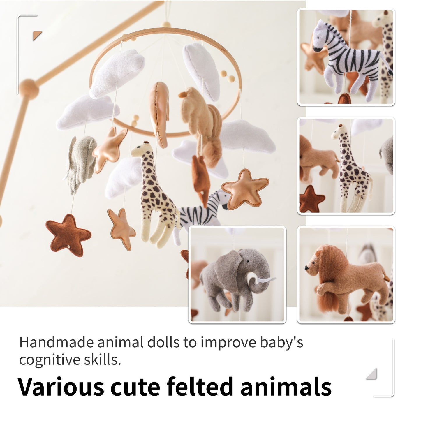 Felt Forest Animal & Moon Crib Wind Chime – Hand-Eye Coordination Toy