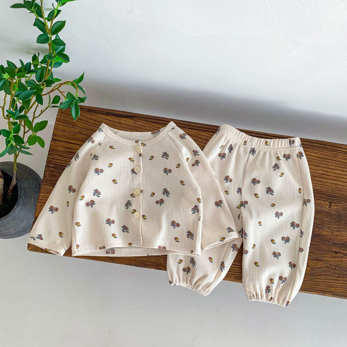 Cotton Baby Two-Piece Lounge Set (Long Sleeve Top + Pants) – Fruit Prints