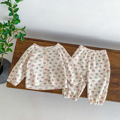 Cotton Baby Two-Piece Lounge Set (Long Sleeve Top + Pants) – Fruit Prints