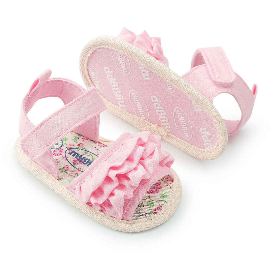Baby Girl Soft Sole Sandals with Ruffle Detail – First Walkers