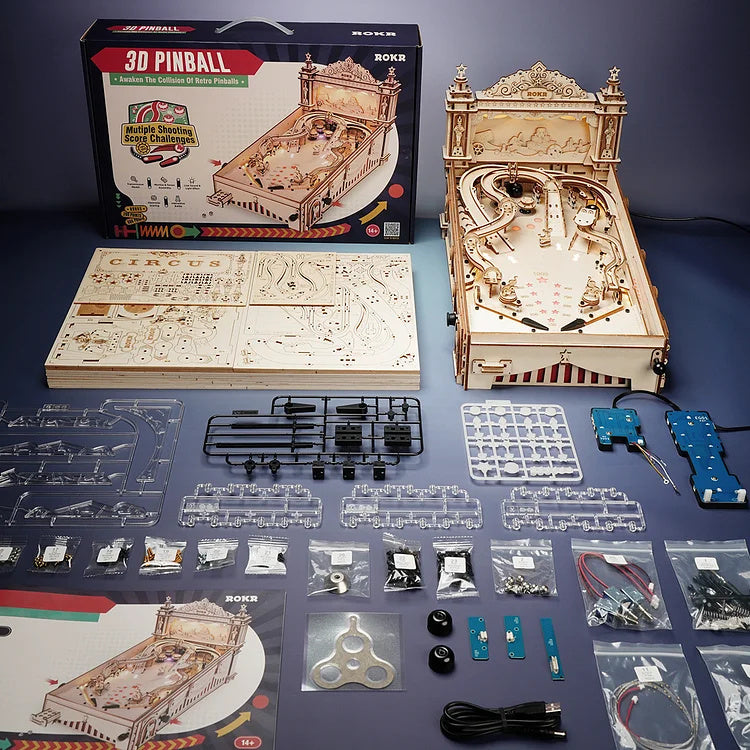 ROKR 3D Wooden Pinball Machine Puzzle – Mechanical Model for Teens & Adults