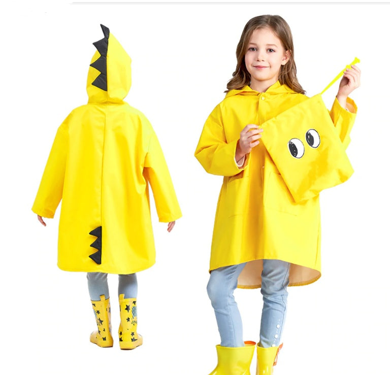 Dinosaur Spike Hooded Raincoat for Kids – Waterproof Rain Jacket with 3D Back Spines