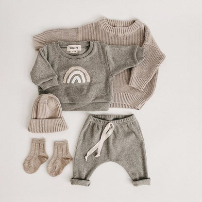 Baby Rainbow & Sun Sweatshirt Pants Set – Soft Cotton Two-Piece Outfit for Infants & Toddlers