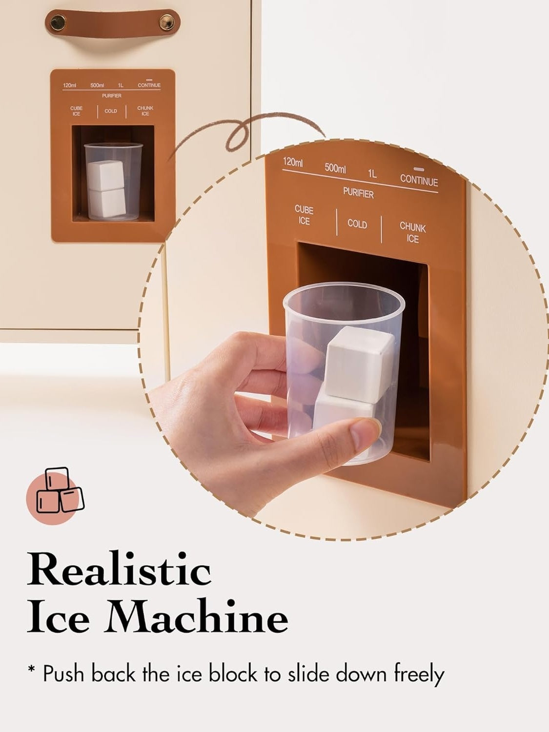 ROBOTIME Wooden Toddler Play Kitchen with Pretend Ice Cube Dispenser, Ages 3+