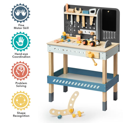 ROBOTIME Wooden Tool Bench for Kids with Play Tools Set – Educational Workshop Toy