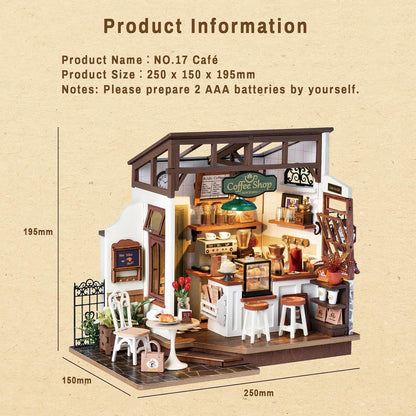 Rolife No.17 Café Miniature House Kit (DG162) – DIY 3D Wooden Model with LED