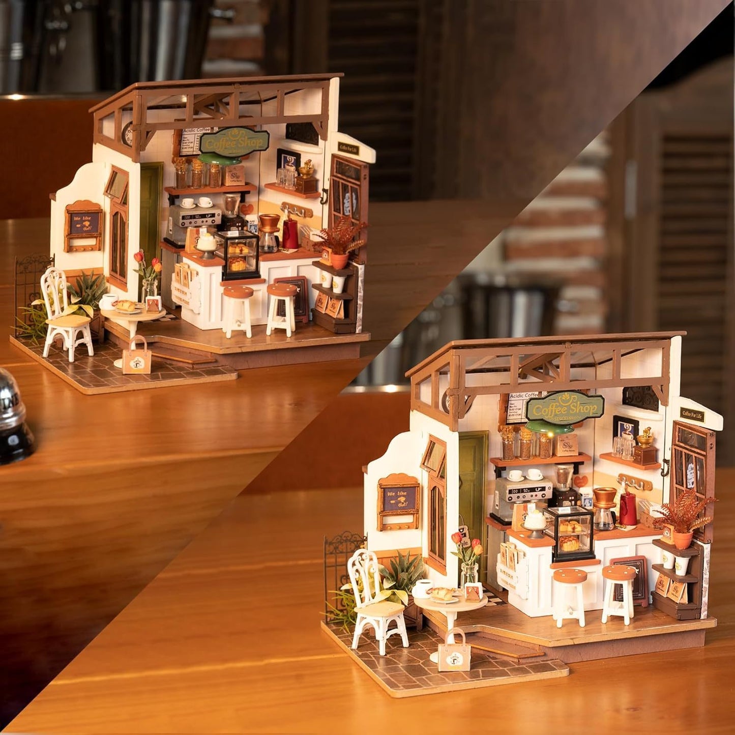 Rolife No.17 Café Miniature House Kit (DG162) – DIY 3D Wooden Model with LED