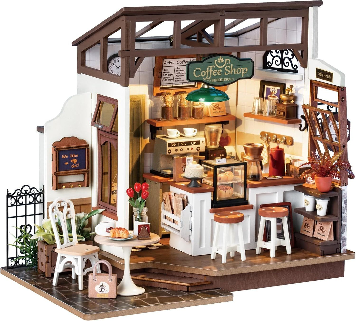 Rolife No.17 Café Miniature House Kit (DG162) – DIY 3D Wooden Model with LED