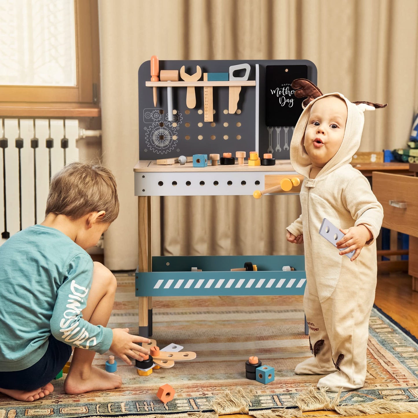 ROBOTIME Wooden Tool Bench for Kids with Play Tools Set – Educational Workshop Toy