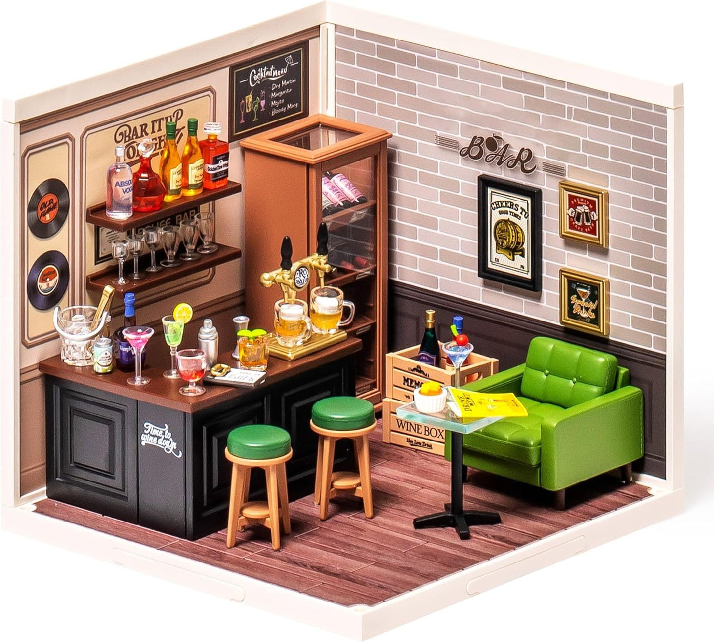 ROBOTIME DIY Miniature Bar House Kit – LED Dollhouse Model Craft Set (DW012)
