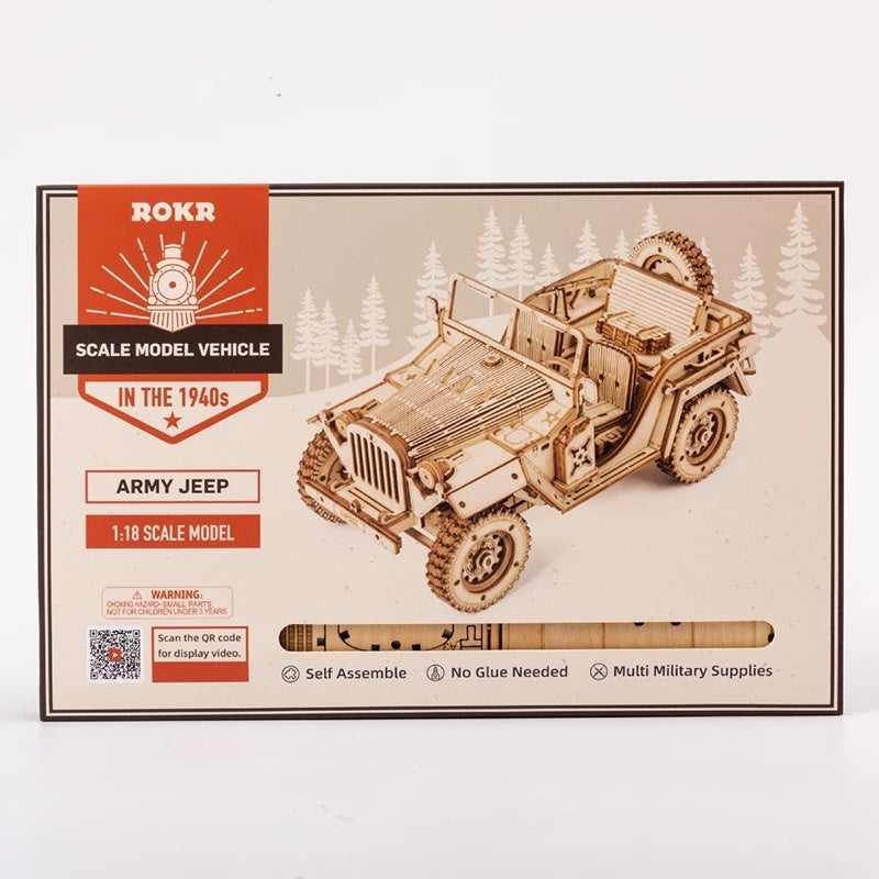 ROKR 3D Wooden Army Jeep Puzzle – DIY Model Kit for Teens & Adults (MC701)