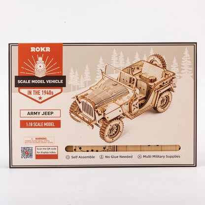 ROKR 3D Wooden Army Jeep Puzzle – DIY Model Kit for Teens & Adults (MC701)