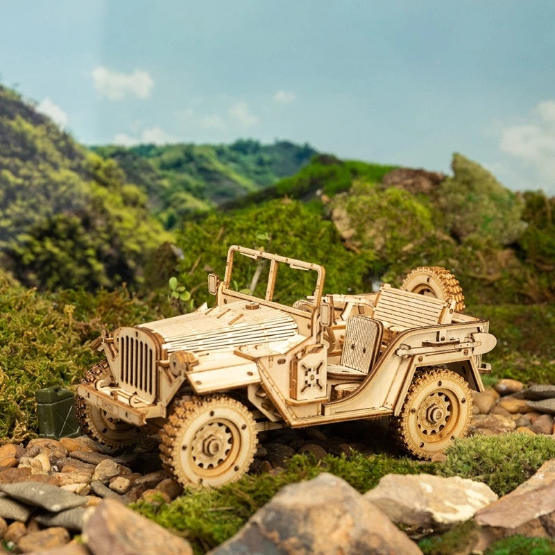 ROKR 3D Wooden Army Jeep Puzzle – DIY Model Kit for Teens & Adults (MC701)