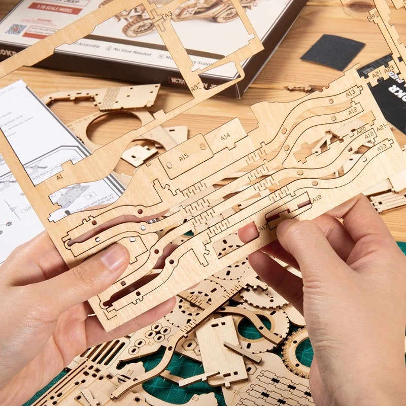 ROKR 3D Wooden Army Jeep Puzzle – DIY Model Kit for Teens & Adults (MC701)