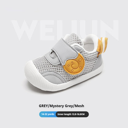 Snail-Patch Mesh Baby & Toddler Sneakers | Breathable Soft-Sole Shoes in White, Grey & Strawberry Pink