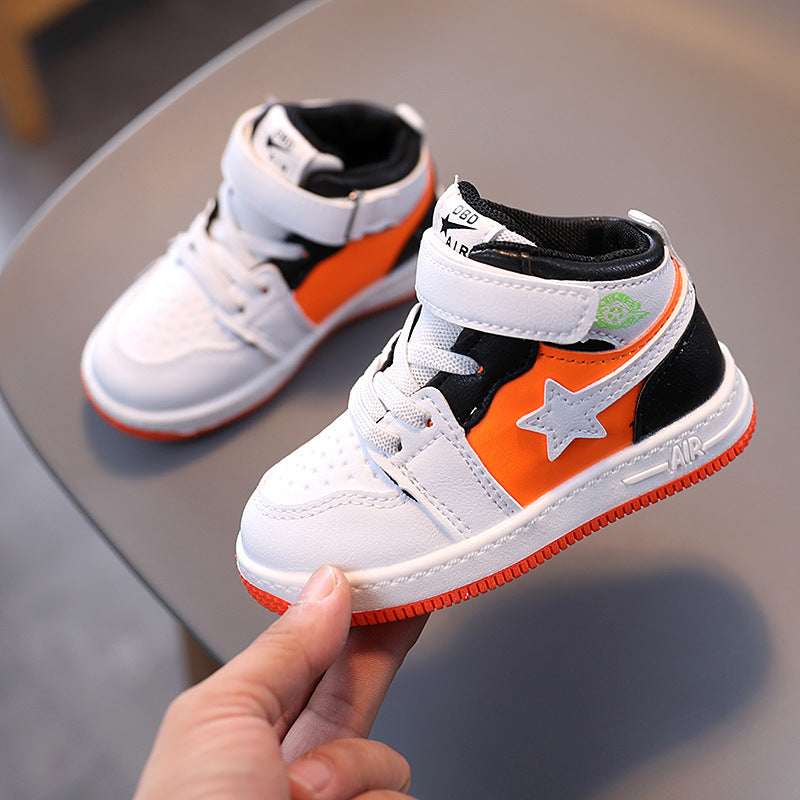 Kids High-Top Sneakers with Velcro Strap (Non-Slip Rubber Sole)