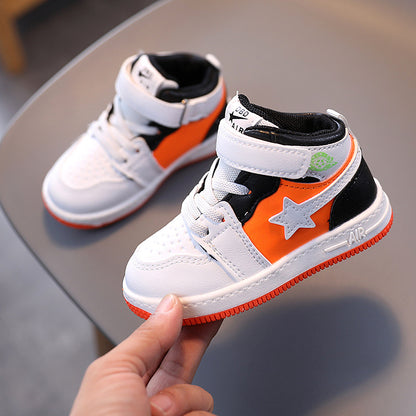 Kids High-Top Sneakers with Velcro Strap (Non-Slip Rubber Sole)