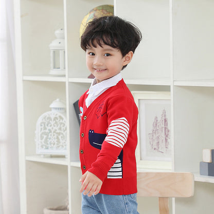 Kids Cotton-Blend V-Neck Cardigan Sweater (Button-Up) – Crocodile Print