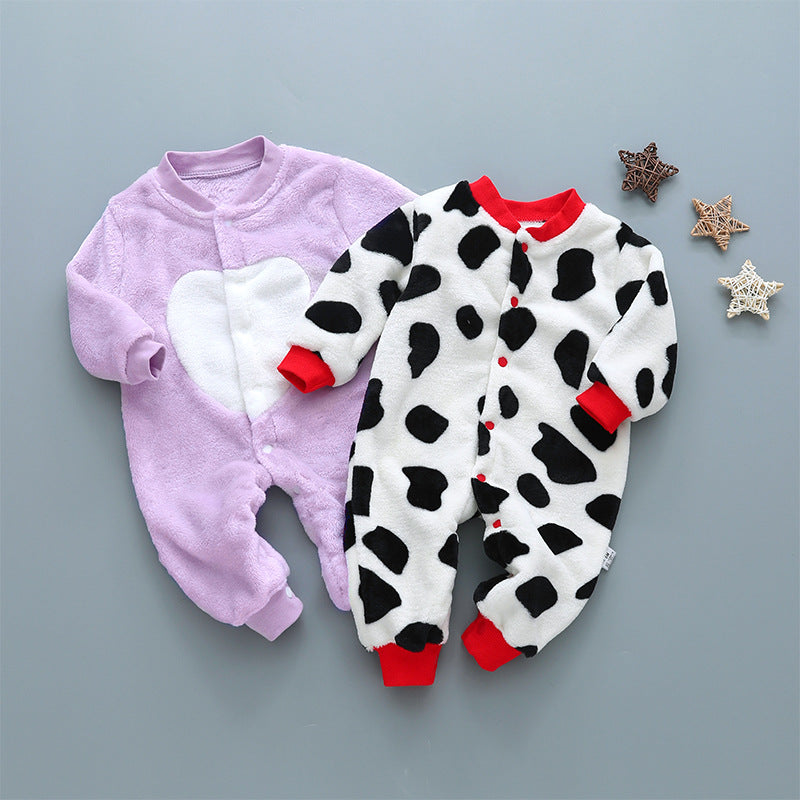 Cozy Fleece Baby Romper – Warm Cartoon Print Footless Jumpsuit for Newborns & Infants (0–24 Months)