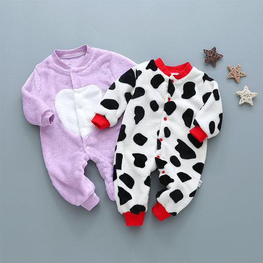 Cozy Fleece Baby Romper – Warm Cartoon Print Footless Jumpsuit for Newborns & Infants (0–24 Months)