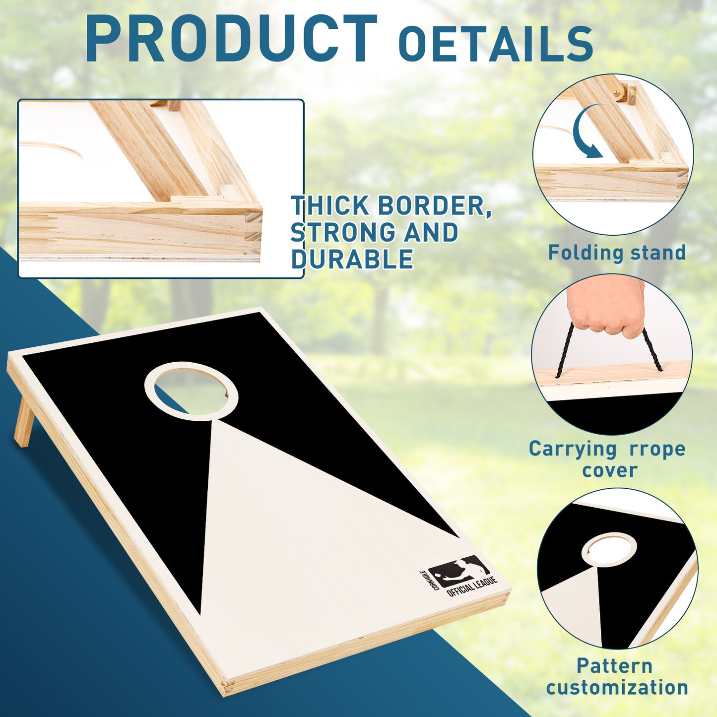 Solid Wood Cornhole Set – 3ft x 2ft Game Boards with 8 Bean Bags