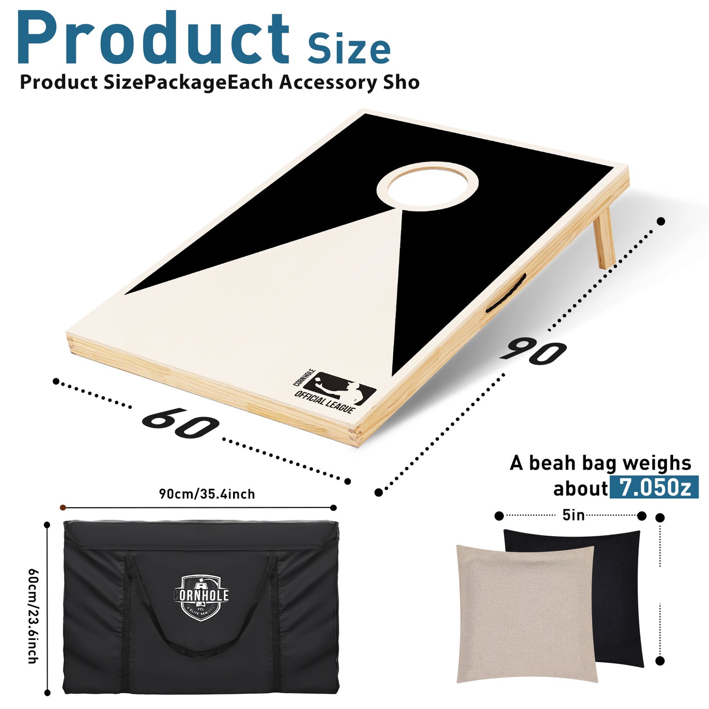 Solid Wood Cornhole Set – 3ft x 2ft Game Boards with 8 Bean Bags