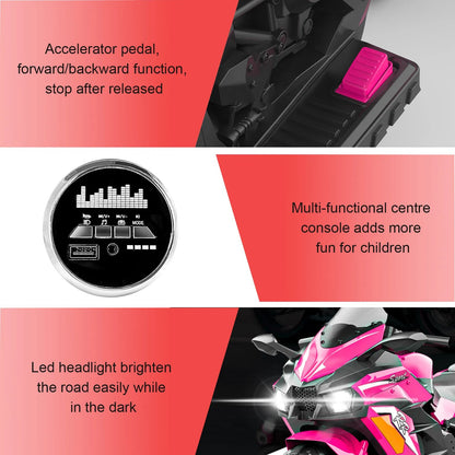 12V Kids Electric Ride-On Motorcycle with Light Wheels & Bluetooth Music – Pink, Ages 3-6