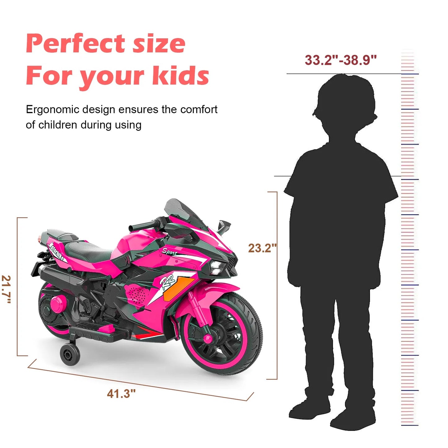 12V Kids Electric Ride-On Motorcycle with Light Wheels & Bluetooth Music – Pink, Ages 3-6