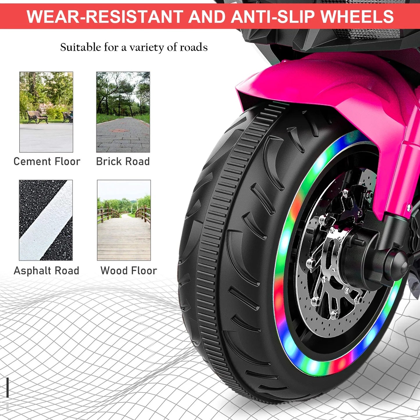 12V Kids Electric Ride-On Motorcycle with Light Wheels & Bluetooth Music – Pink, Ages 3-6