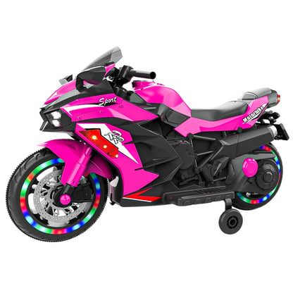 12V Kids Electric Ride-On Motorcycle with Light Wheels & Bluetooth Music – Pink, Ages 3-6