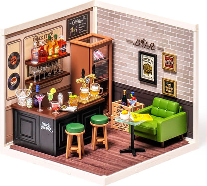 ROBOTIME DIY Miniature Bar House Kit – LED Dollhouse Model Craft Set (DW012)